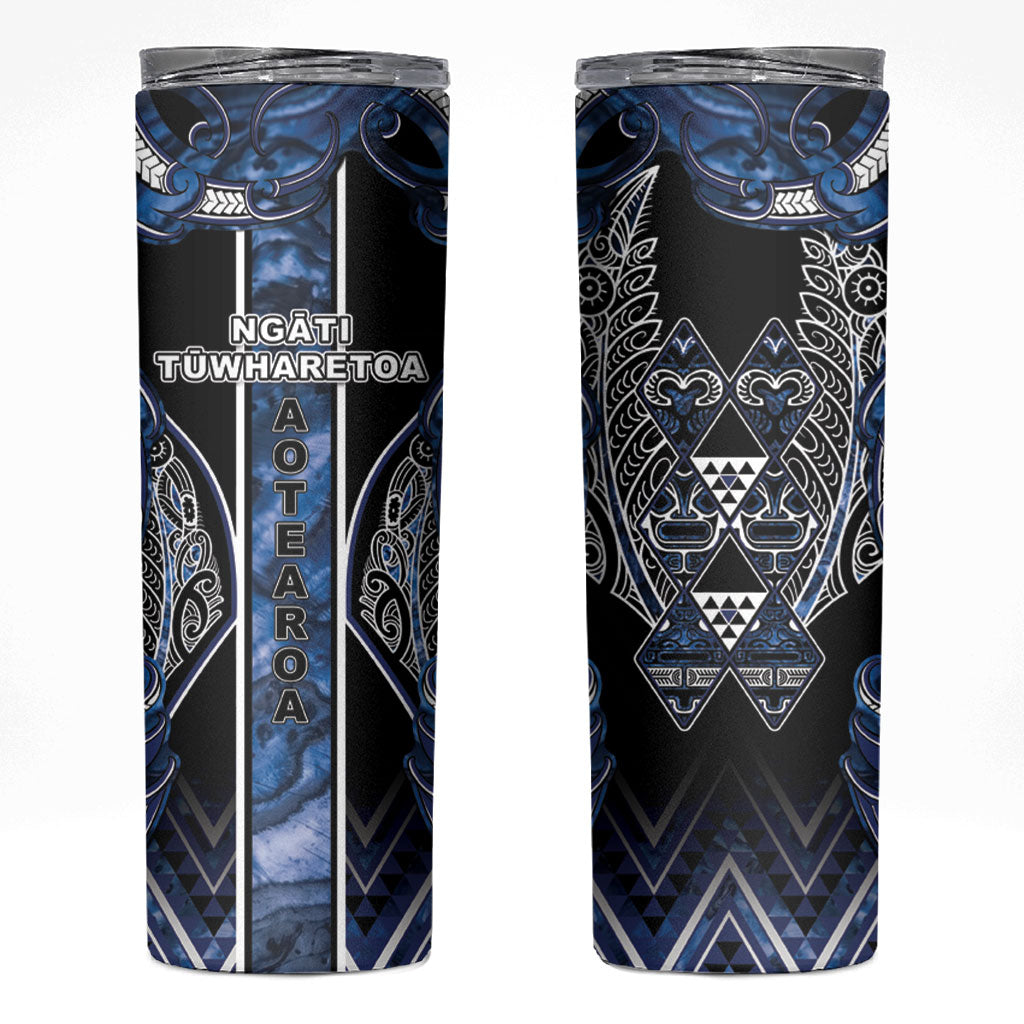 Aotearoa Tuwharetoa Skinny Tumbler Maori Tribal Navy Paua Shell Pattern