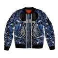 Aotearoa Tuwharetoa Sleeve Zip Bomber Jacket Maori Tribal Navy Paua Shell Pattern