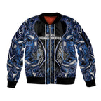 Aotearoa Tuwharetoa Sleeve Zip Bomber Jacket Maori Tribal Navy Paua Shell Pattern
