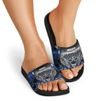 Aotearoa Tuwharetoa Slide Sandals Maori Tribal Navy Paua Shell Pattern