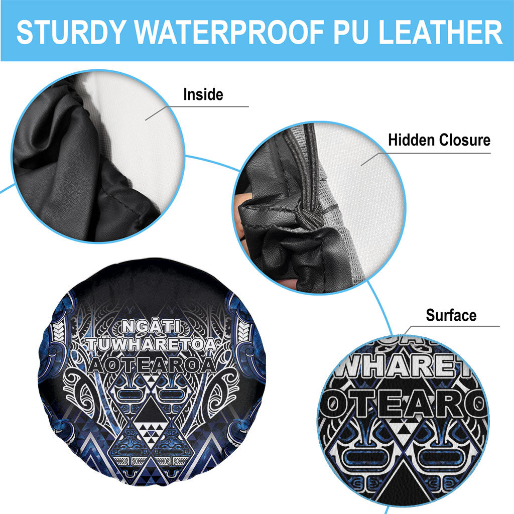 Aotearoa Tuwharetoa Spare Tire Cover Maori Tribal Navy Paua Shell Pattern