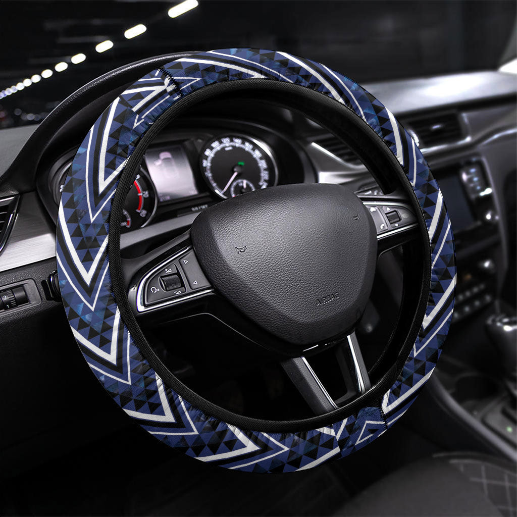 Aotearoa Tuwharetoa Steering Wheel Cover Maori Tribal Navy Paua Shell Pattern