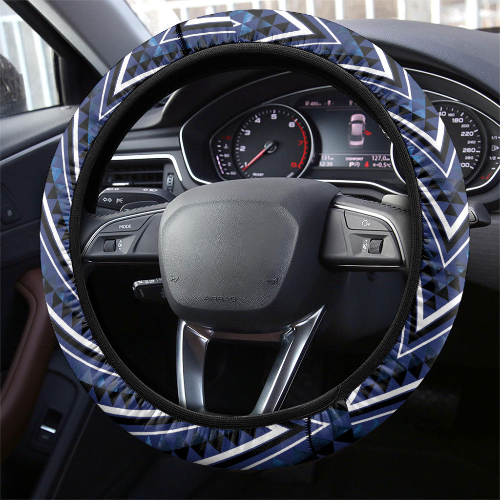 Aotearoa Tuwharetoa Steering Wheel Cover Maori Tribal Navy Paua Shell Pattern