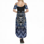Aotearoa Tuwharetoa Summer Maxi Dress Maori Tribal Navy Paua Shell Pattern