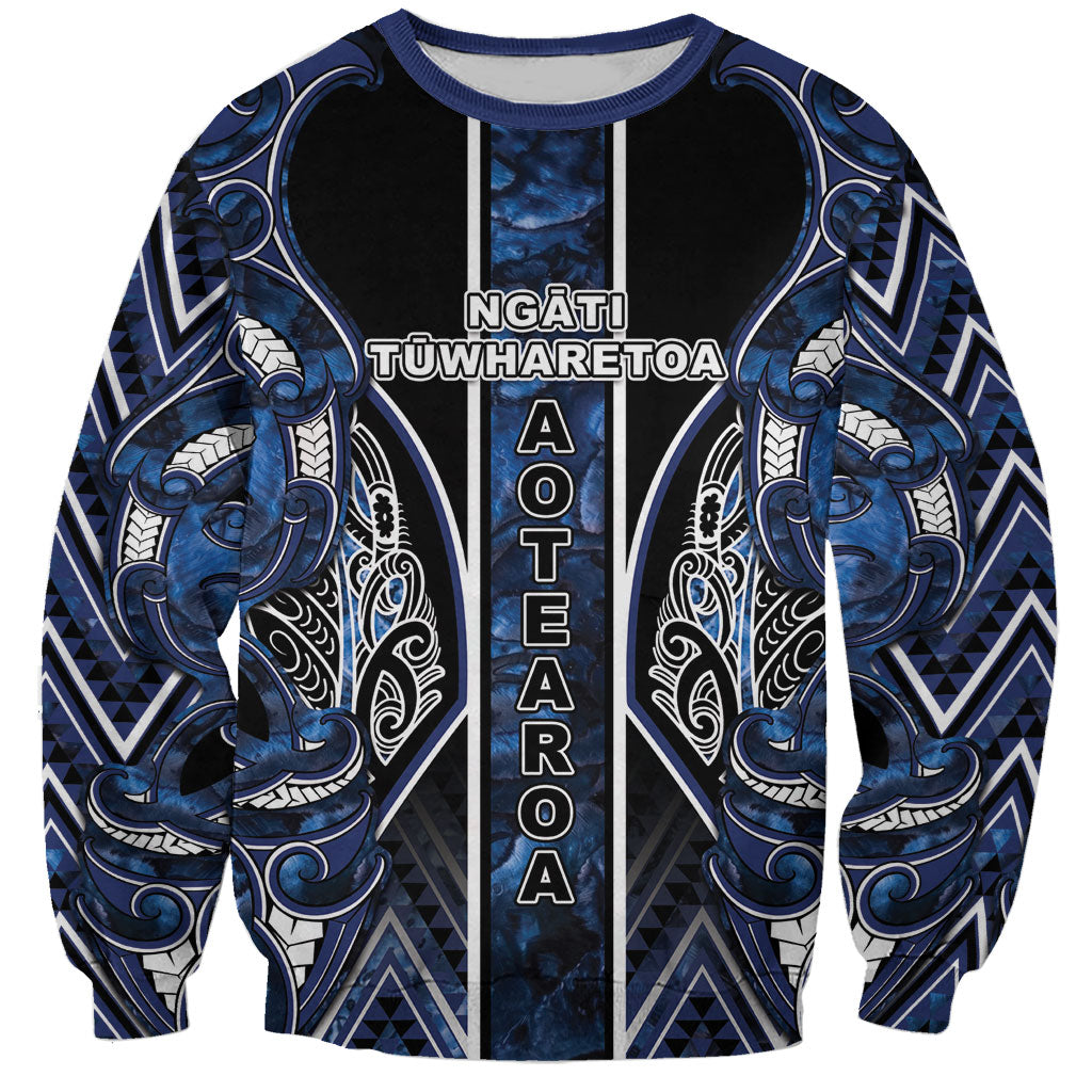 Aotearoa Tuwharetoa Sweatshirt Maori Tribal Navy Paua Shell Pattern