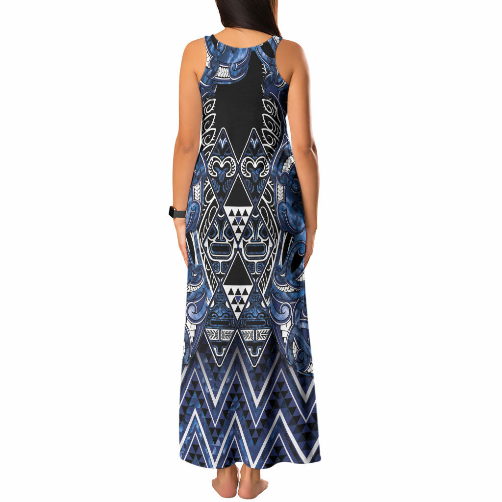 Aotearoa Tuwharetoa Tank Maxi Dress Maori Tribal Navy Paua Shell Pattern