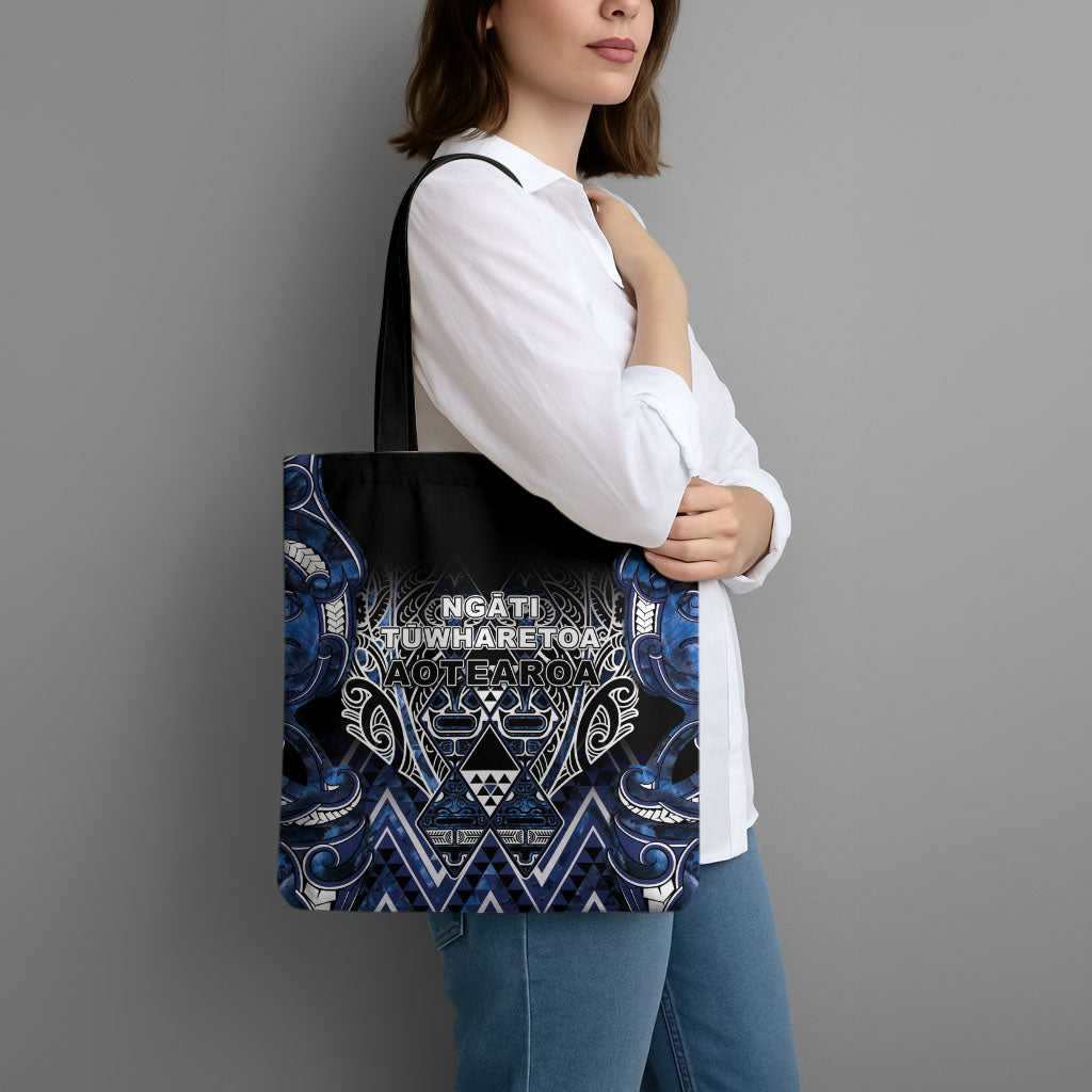 Aotearoa Tuwharetoa Tote Bag Maori Tribal Navy Paua Shell Pattern