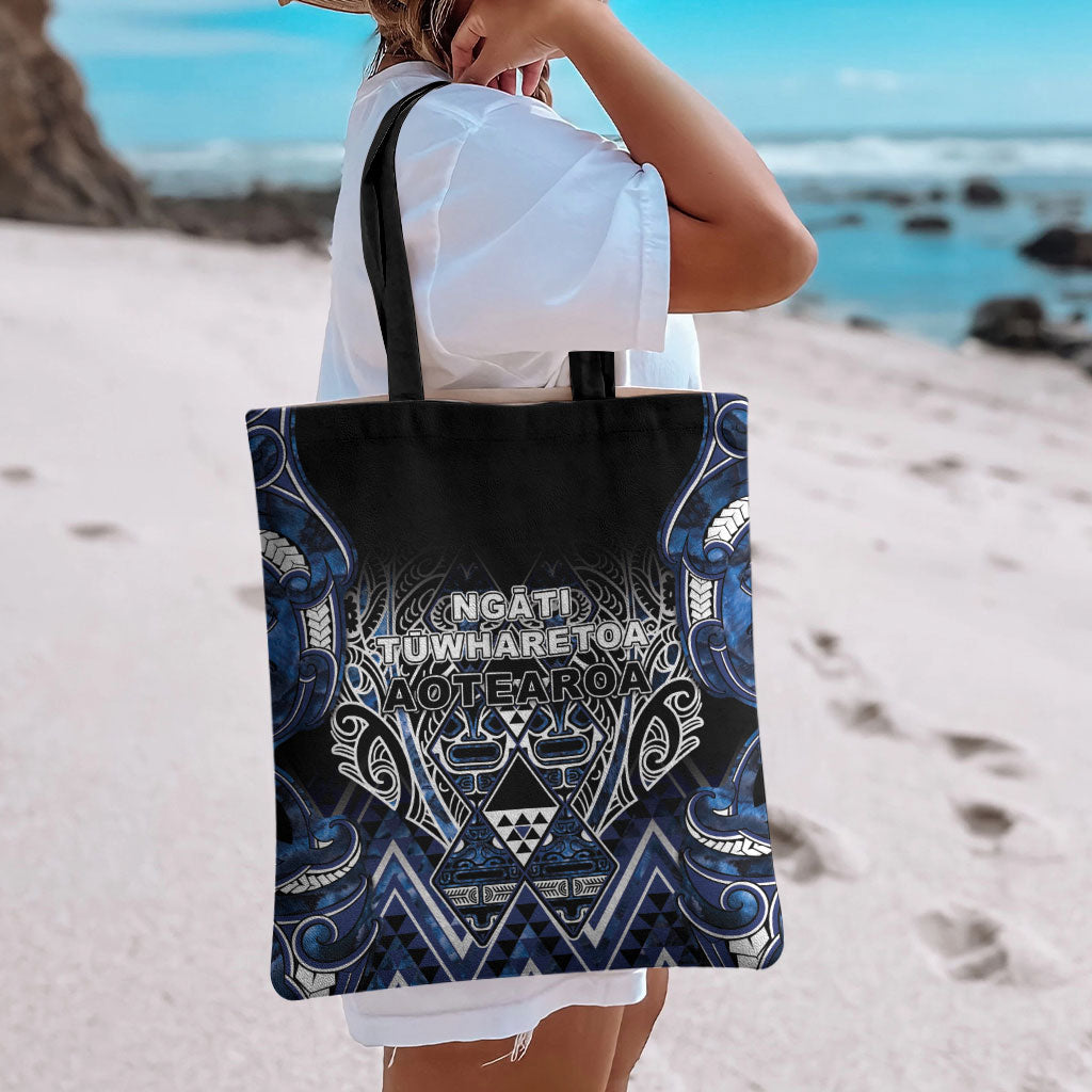 Aotearoa Tuwharetoa Tote Bag Maori Tribal Navy Paua Shell Pattern