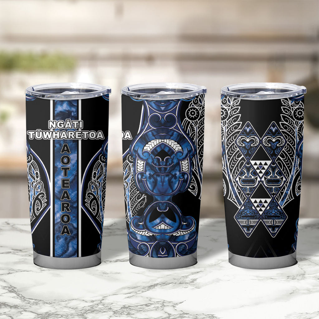 Aotearoa Tuwharetoa Tumbler Cup Maori Tribal Navy Paua Shell Pattern