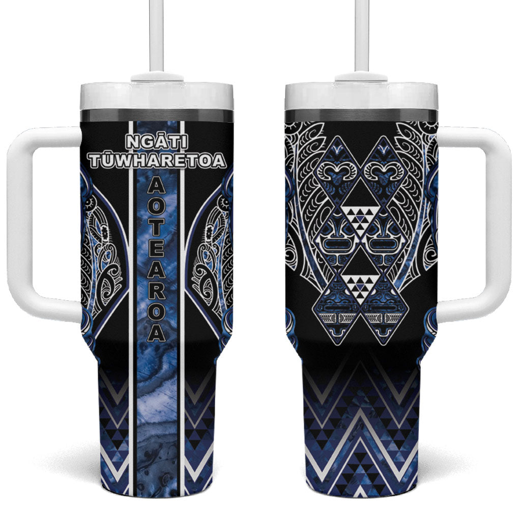 Aotearoa Tuwharetoa Tumbler With Handle Maori Tribal Navy Paua Shell Pattern