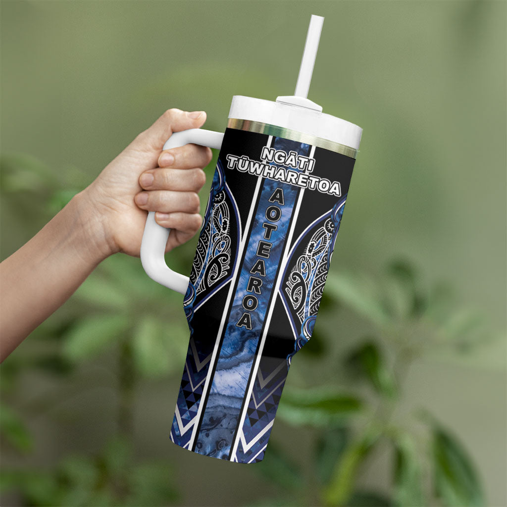 Aotearoa Tuwharetoa Tumbler With Handle Maori Tribal Navy Paua Shell Pattern