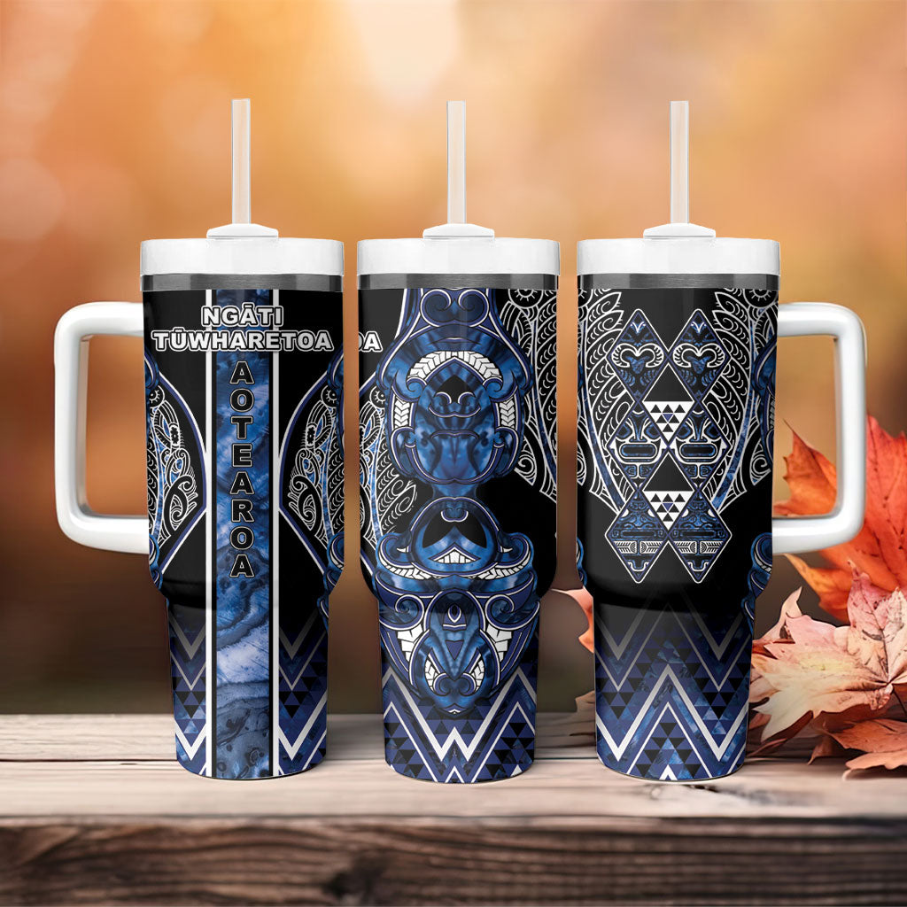 Aotearoa Tuwharetoa Tumbler With Handle Maori Tribal Navy Paua Shell Pattern