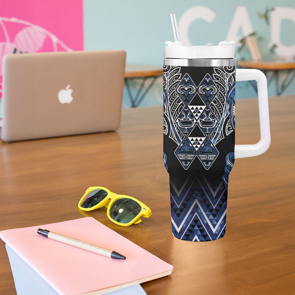 Aotearoa Tuwharetoa Tumbler With Handle Maori Tribal Navy Paua Shell Pattern
