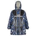 Aotearoa Tuwharetoa Wearable Blanket Hoodie Maori Tribal Navy Paua Shell Pattern