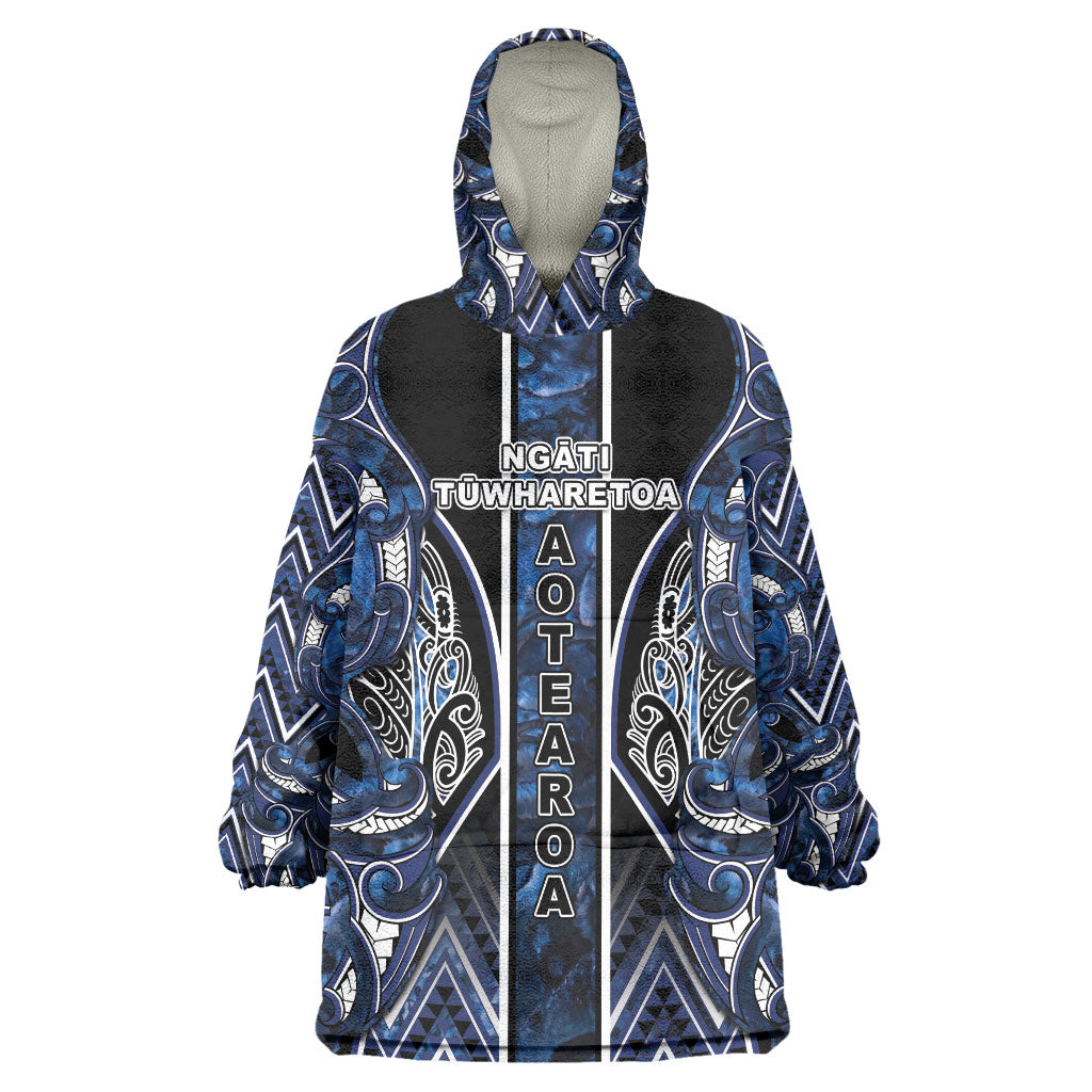 Aotearoa Tuwharetoa Wearable Blanket Hoodie Maori Tribal Navy Paua Shell Pattern