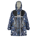 Aotearoa Tuwharetoa Wearable Blanket Hoodie Maori Tribal Navy Paua Shell Pattern