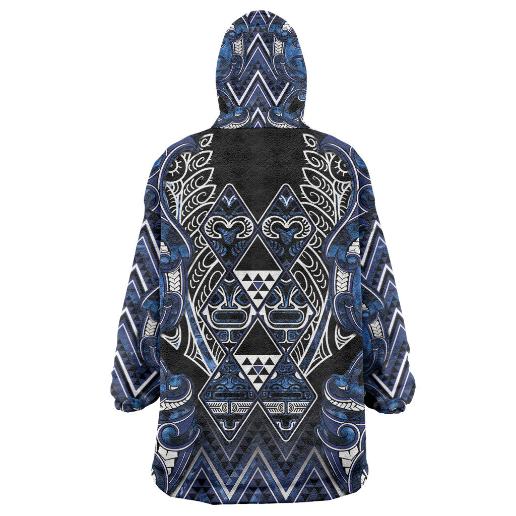 Aotearoa Tuwharetoa Wearable Blanket Hoodie Maori Tribal Navy Paua Shell Pattern