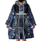 Aotearoa Tuwharetoa Wearable Blanket Hoodie Maori Tribal Navy Paua Shell Pattern
