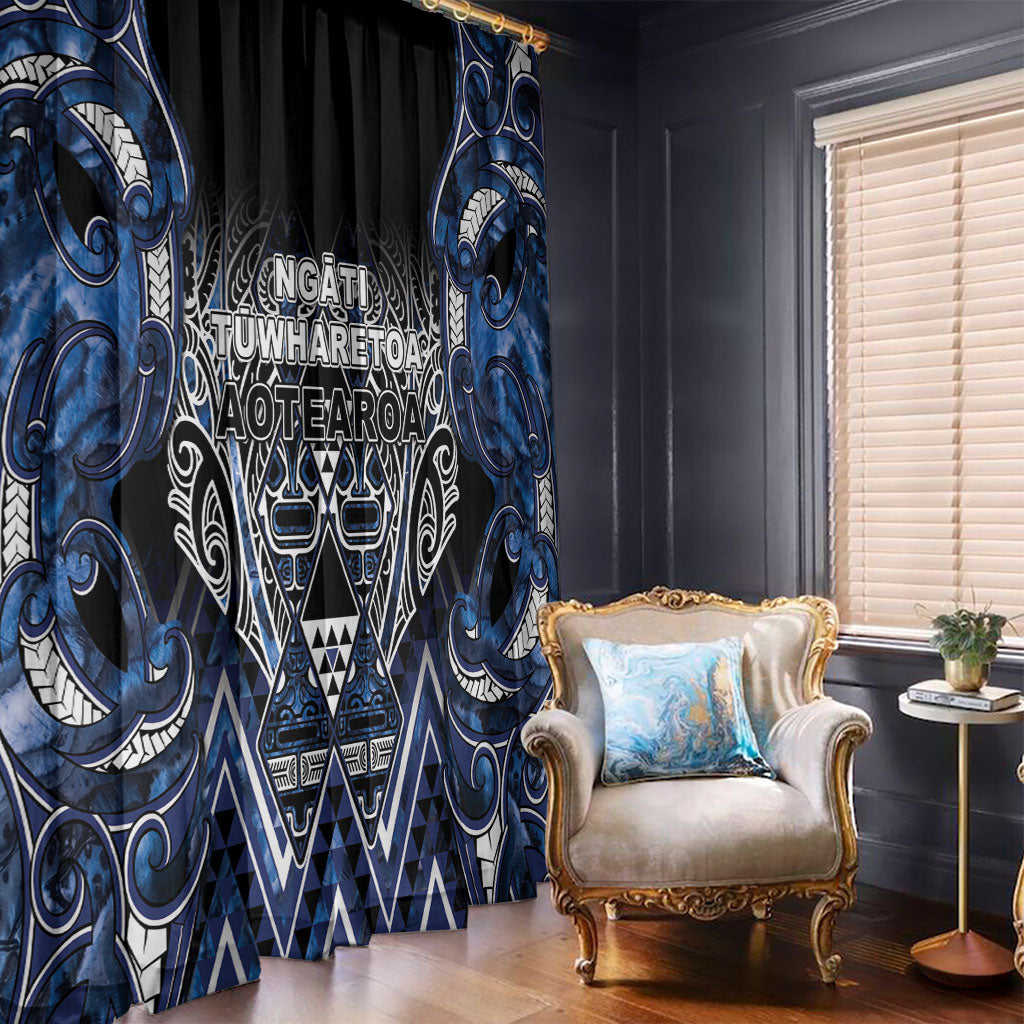 Aotearoa Tuwharetoa Window Curtain Maori Tribal Navy Paua Shell Pattern