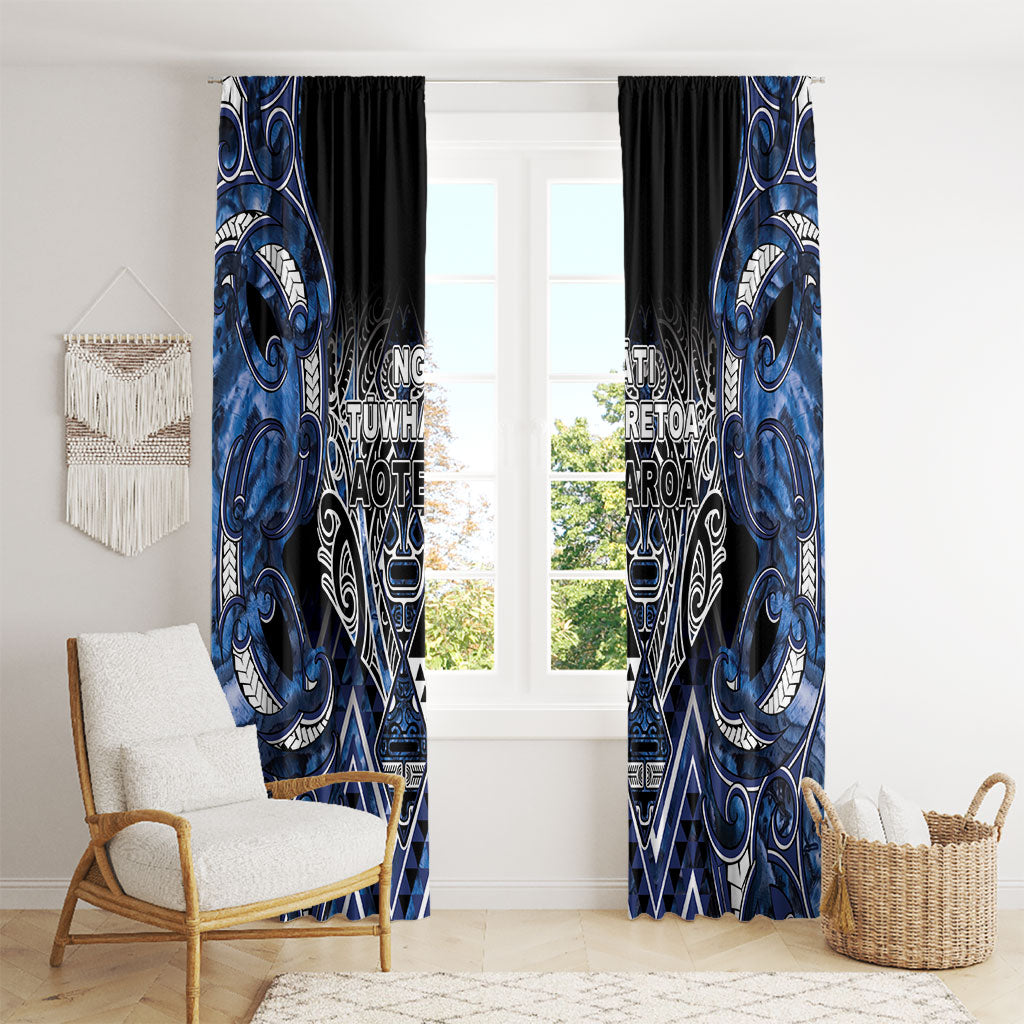 Aotearoa Tuwharetoa Window Curtain Maori Tribal Navy Paua Shell Pattern