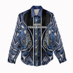 Aotearoa Tuwharetoa Women Casual Shirt Maori Tribal Navy Paua Shell Pattern