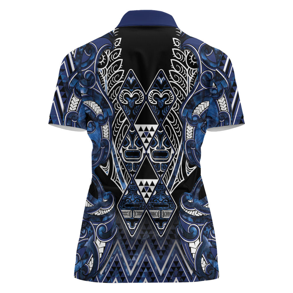 Aotearoa Tuwharetoa Women Polo Shirt Maori Tribal Navy Paua Shell Pattern