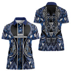 Aotearoa Tuwharetoa Women Polo Shirt Maori Tribal Navy Paua Shell Pattern