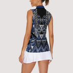 Aotearoa Tuwharetoa Women Sleeveless Polo Shirt Maori Tribal Navy Paua Shell Pattern