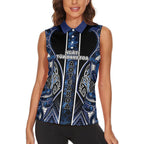 Aotearoa Tuwharetoa Women Sleeveless Polo Shirt Maori Tribal Navy Paua Shell Pattern
