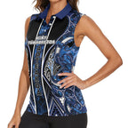 Aotearoa Tuwharetoa Women Sleeveless Polo Shirt Maori Tribal Navy Paua Shell Pattern