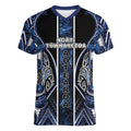 Aotearoa Tuwharetoa Women V-Neck T-Shirt Maori Tribal Navy Paua Shell Pattern