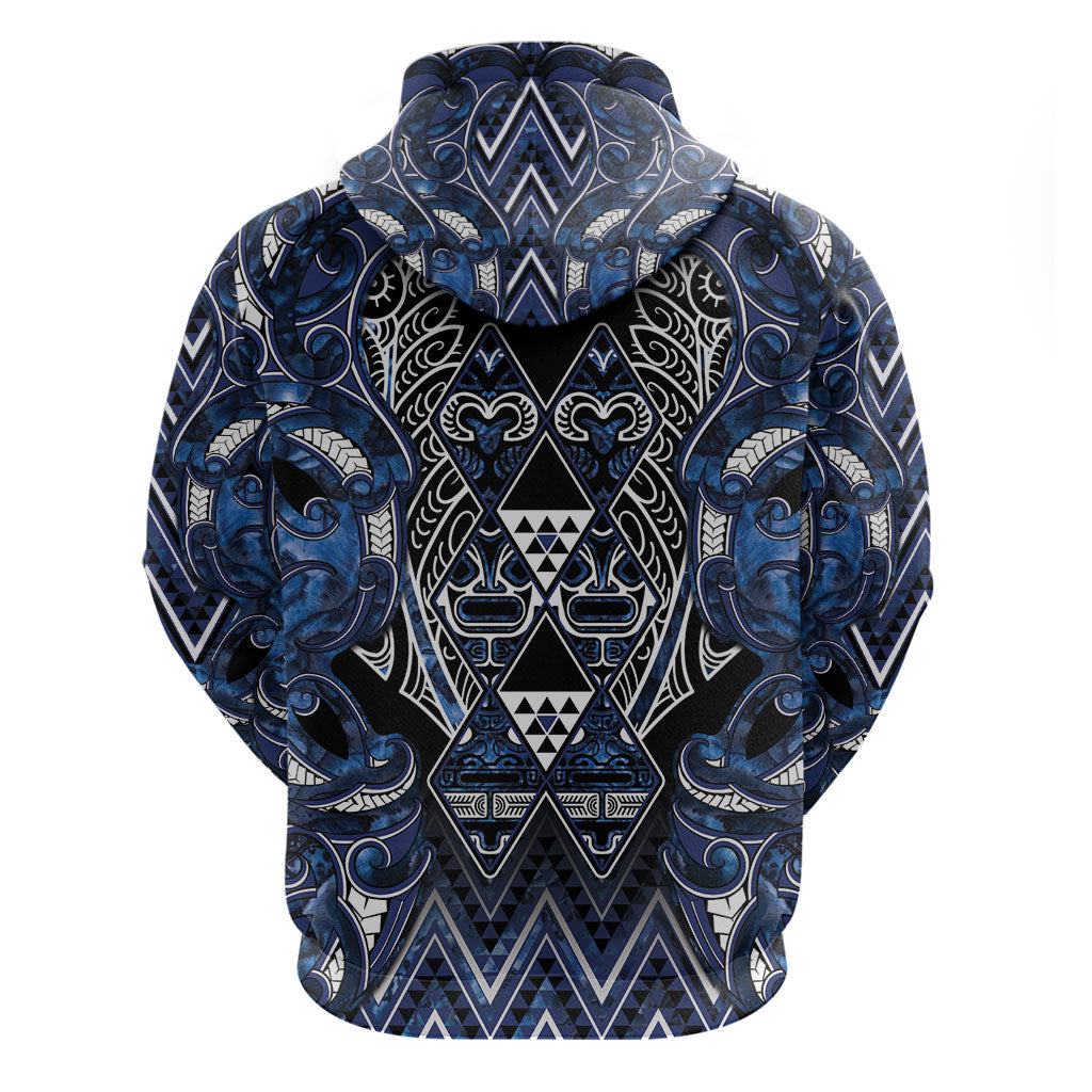 Aotearoa Tuwharetoa Zip Hoodie Maori Tribal Navy Paua Shell Pattern