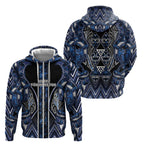Aotearoa Tuwharetoa Zip Hoodie Maori Tribal Navy Paua Shell Pattern