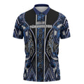 Aotearoa Tuwharetoa Zipper Polo Shirt Maori Tribal Navy Paua Shell Pattern