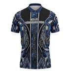 Aotearoa Tuwharetoa Zipper Polo Shirt Maori Tribal Navy Paua Shell Pattern