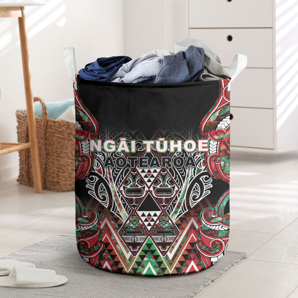 Aotearoa Ngai Tuhoe Laundry Basket Maori Tribal Red And Green Paua Shell Pattern