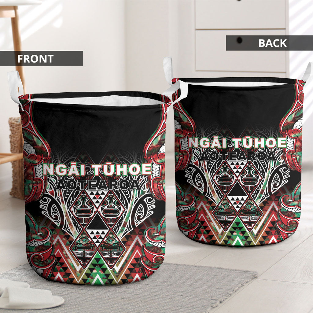 Aotearoa Ngai Tuhoe Laundry Basket Maori Tribal Red And Green Paua Shell Pattern