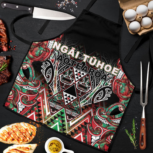Aotearoa Ngai Tuhoe Apron Maori Tribal Red And Green Paua Shell Pattern