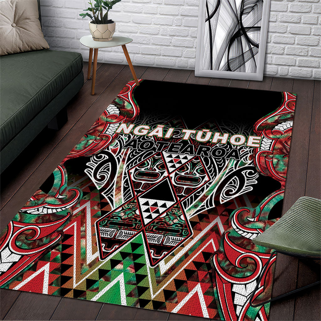 Aotearoa Ngai Tuhoe Area Rug Maori Tribal Red And Green Paua Shell Pattern