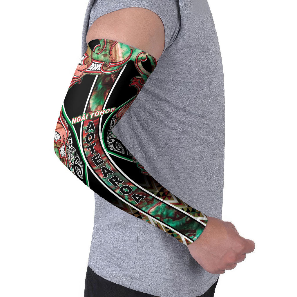 Aotearoa Ngai Tuhoe Arm Sleeves Maori Tribal Red And Green Paua Shell Pattern
