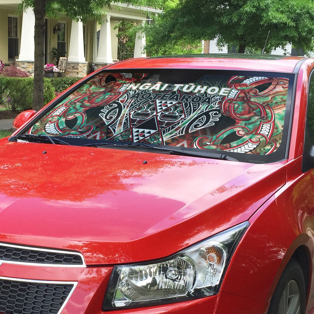 Aotearoa Ngai Tuhoe Auto Sun Shade Maori Tribal Red And Green Paua Shell Pattern