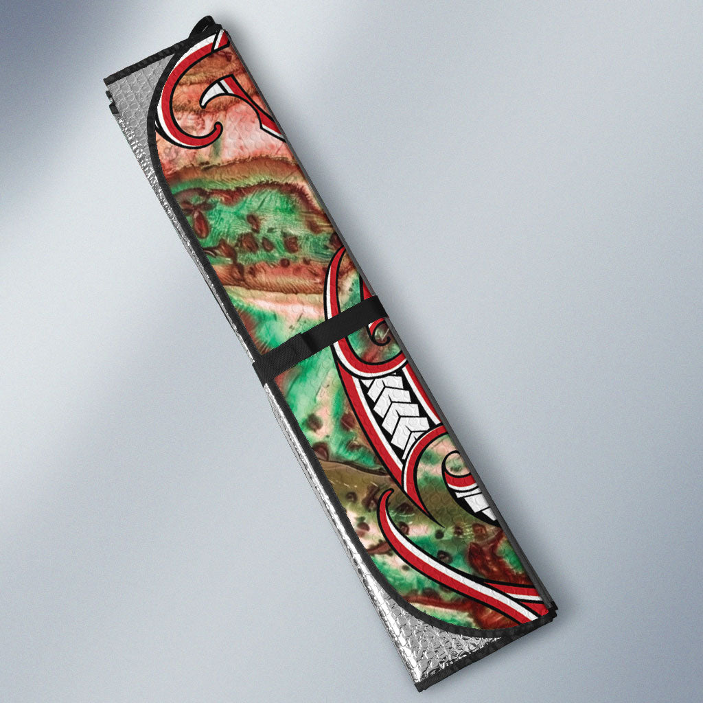 Aotearoa Ngai Tuhoe Auto Sun Shade Maori Tribal Red And Green Paua Shell Pattern