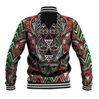 Aotearoa Ngai Tuhoe Baseball Jacket Maori Tribal Red And Green Paua Shell Pattern