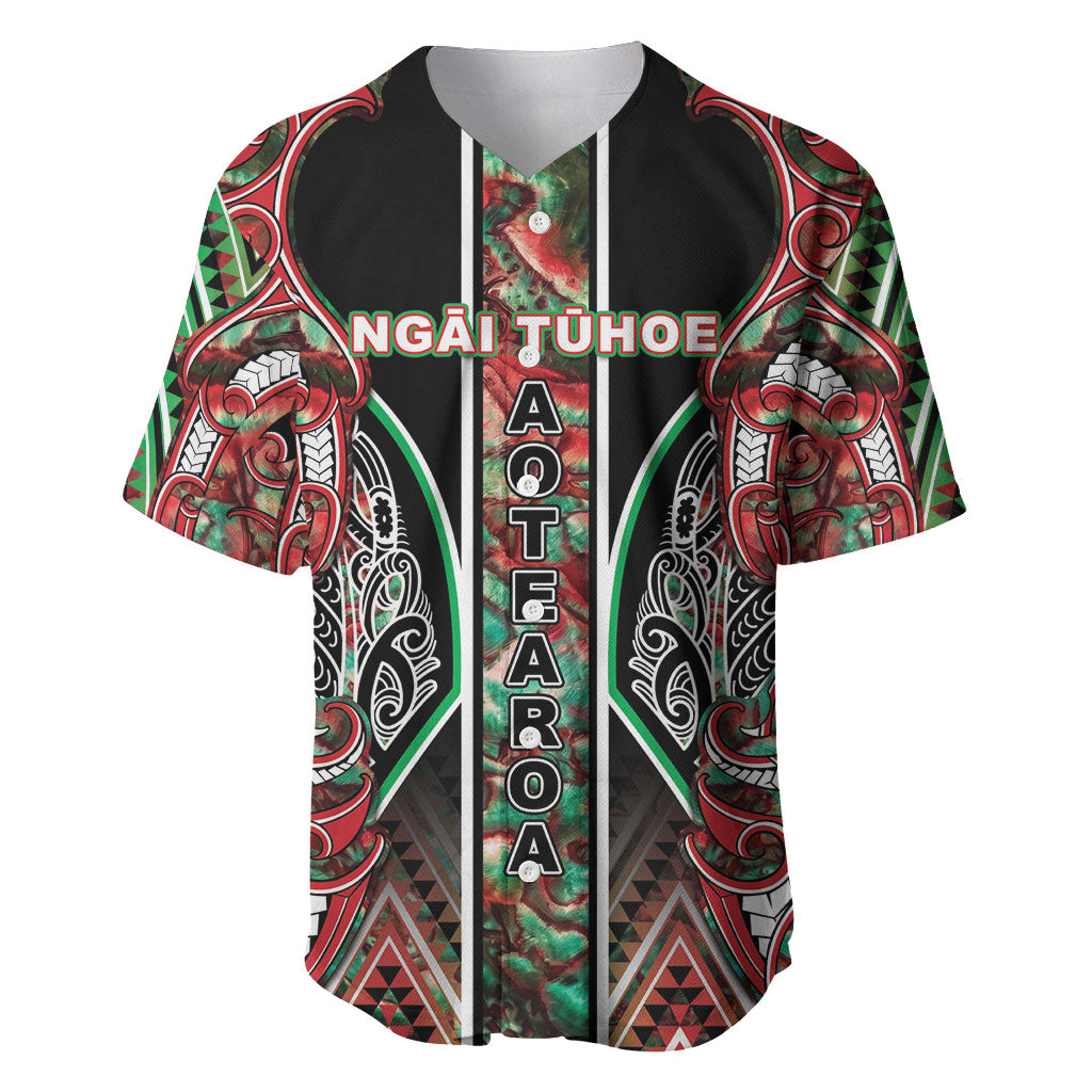 Aotearoa Ngai Tuhoe Baseball Jersey Maori Tribal Red And Green Paua Shell Pattern