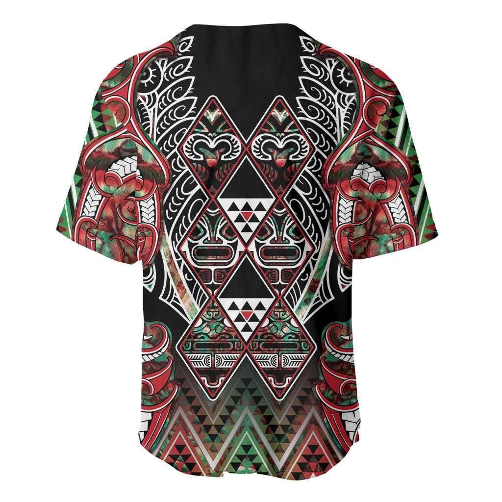 Aotearoa Ngai Tuhoe Baseball Jersey Maori Tribal Red And Green Paua Shell Pattern