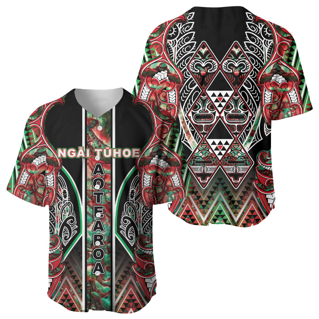 Aotearoa Ngai Tuhoe Baseball Jersey Maori Tribal Red And Green Paua Shell Pattern