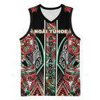 Aotearoa Ngai Tuhoe Basketball Jersey Maori Tribal Red And Green Paua Shell Pattern