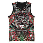 Aotearoa Ngai Tuhoe Basketball Jersey Maori Tribal Red And Green Paua Shell Pattern