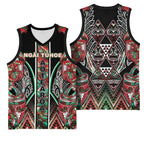 Aotearoa Ngai Tuhoe Basketball Jersey Maori Tribal Red And Green Paua Shell Pattern