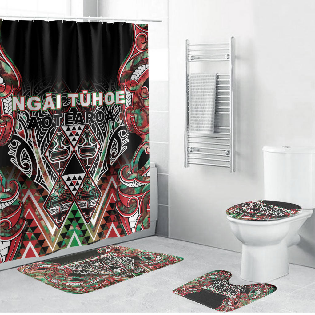Aotearoa Ngai Tuhoe Bathroom Set Maori Tribal Red And Green Paua Shell Pattern